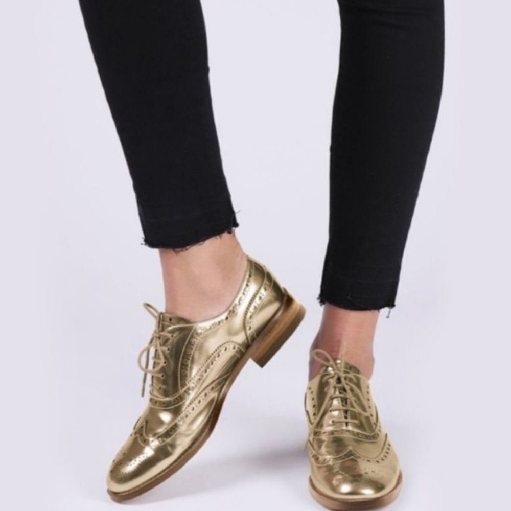 Botkier Preppy Gold Metallic Academia Menswear Wingtip Oxford Loafers 9.5